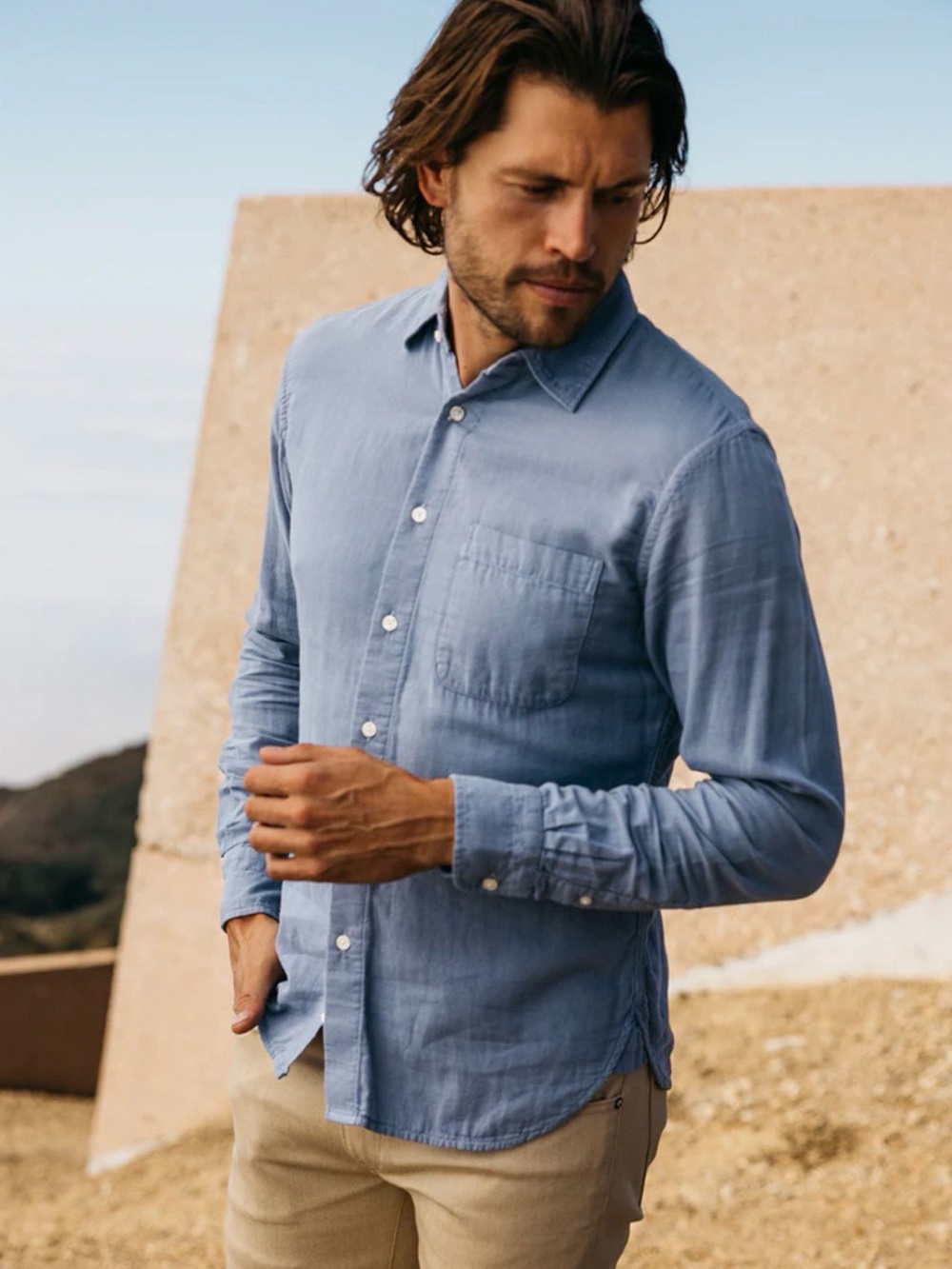 Hiroshi Kato The Ripper Double Gauze Organic Cotton Shirt  - Light Indigo